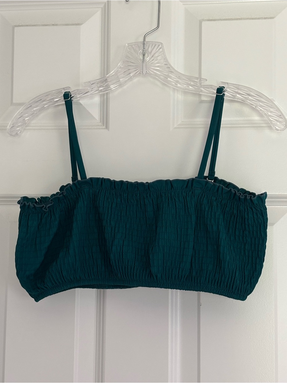 Women's Smocked Crop Swim Top in Deep Teal - Adjustable Straps